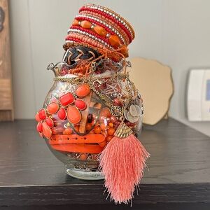 Vibrant Orange Mystery Jewelry Jar With Beaded Bracelet Set